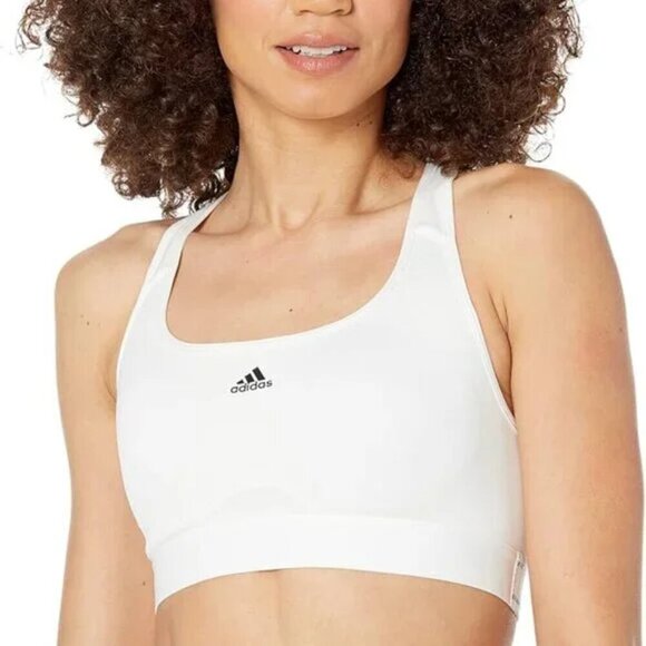 NWOT Adidas Powerreact Training Medium Impact Sports Bra White Workout Sz XL A-C - Picture 1 of 12